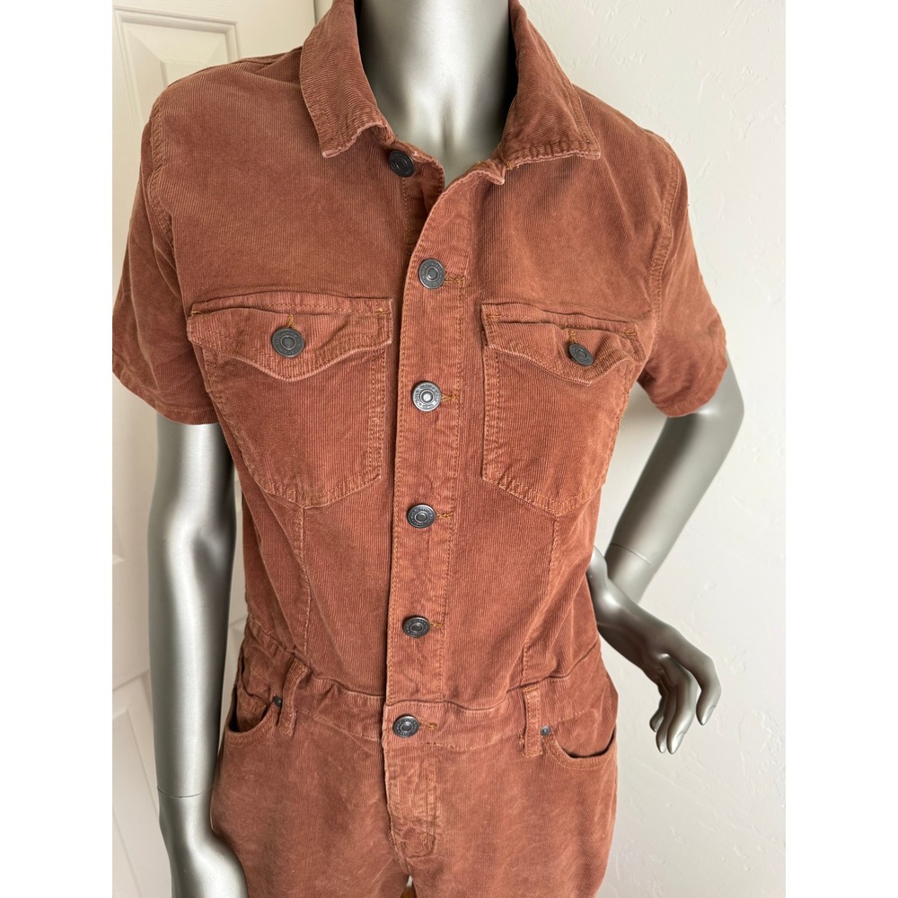 Cleo + Wolf Corduroy Jumpsuit Rust Brown Utility Short Sleeve Medium - Picture 6 of 11
